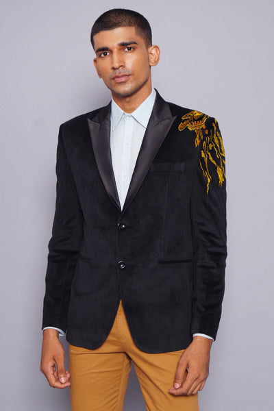 Gold Embroidered Black Tuxedo Blazer
