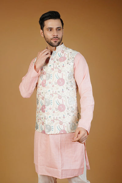 Rayon Emrbroidery White Waistcoat