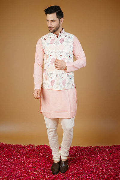 Rayon Emrbroidery White Waistcoat