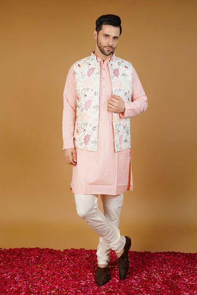 Rayon Emrbroidery White Waistcoat