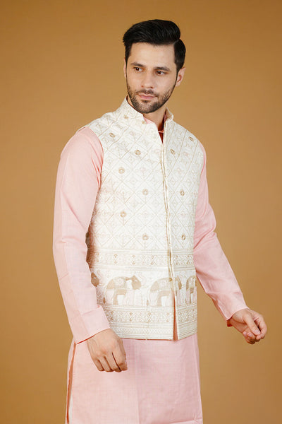 Rayon Emrbroidery White Waistcoat