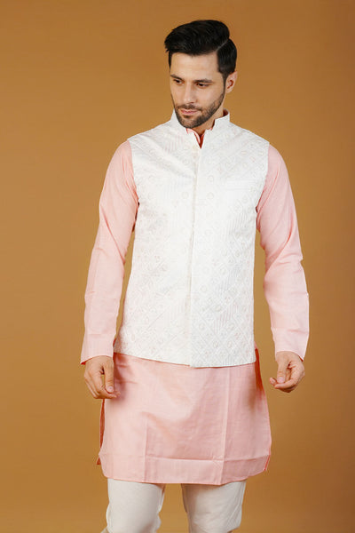 Rayon Emrbroidery White Waistcoat