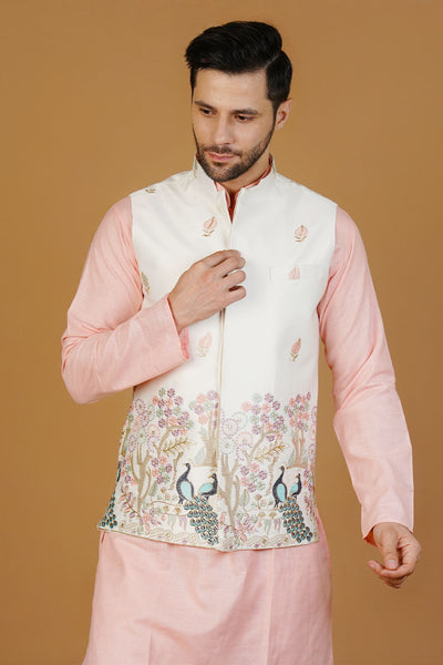 Rayon Emrbroidery White Waistcoat
