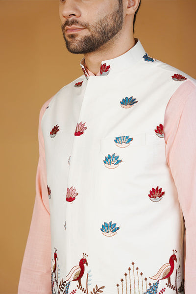 Rayon Emrbroidery White Waistcoat