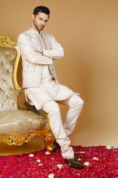 Rayon Emrbroidery Cream Kurta Set