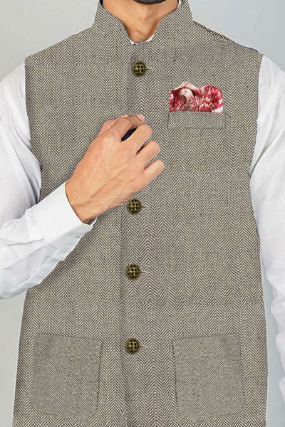 Wintage Men's Tweed Wool Festive and Casual Nehru Jacket Vest Waistcoat : Grey