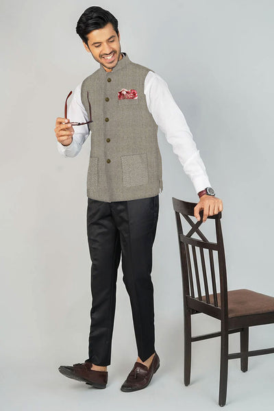 Wintage Men's Tweed Wool Festive and Casual Nehru Jacket Vest Waistcoat : Grey