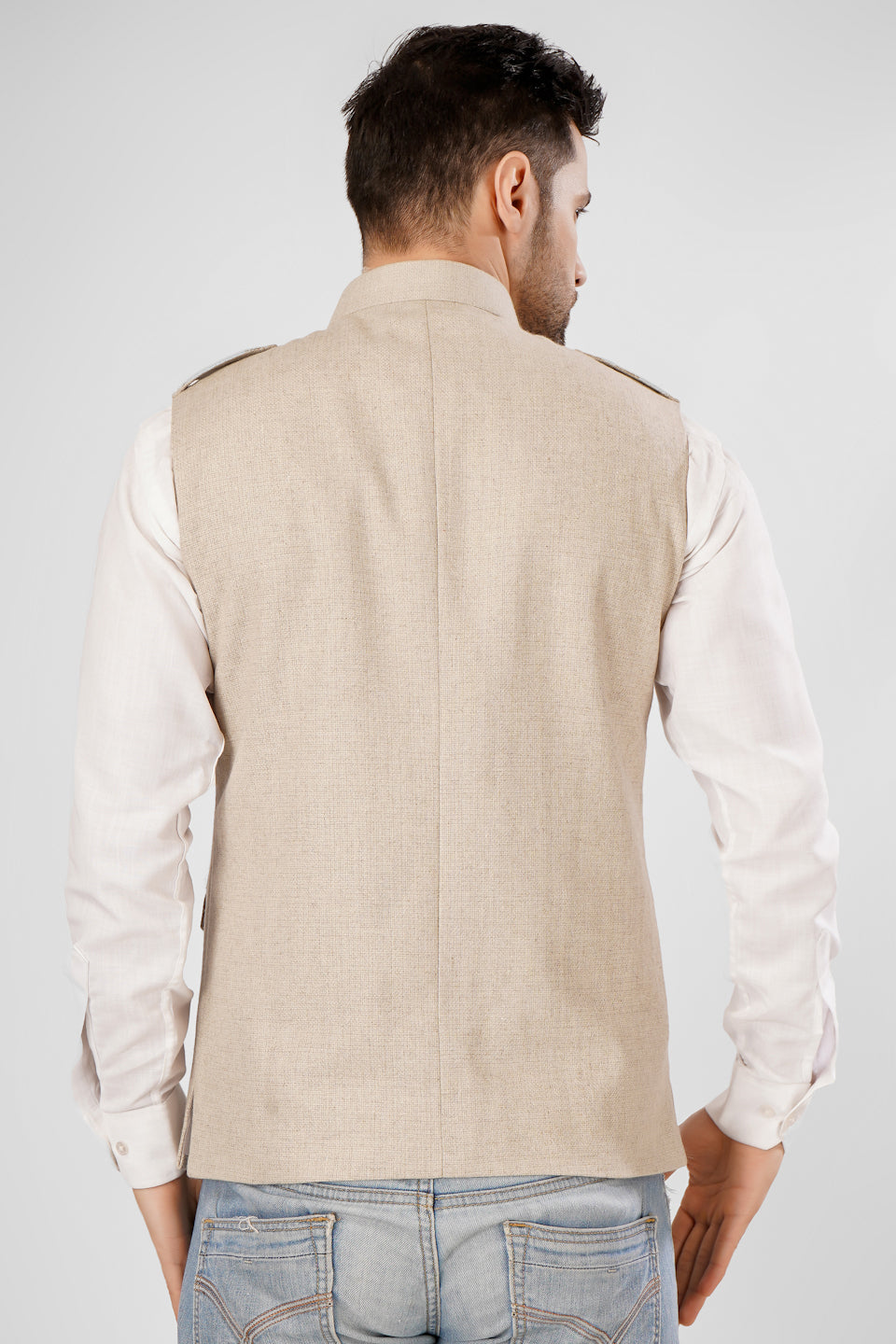 Tweed wool Cream Nehru Jacket