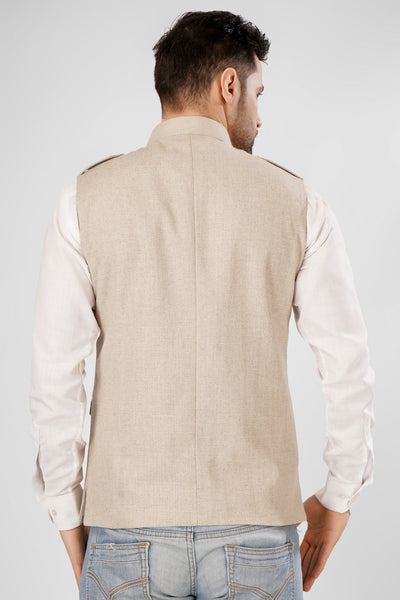 Tweed wool Cream Nehru Jacket