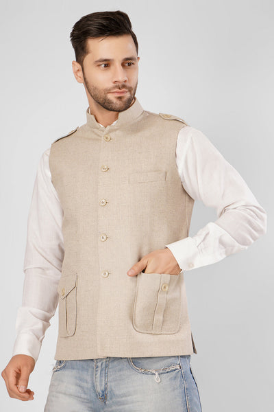 Tweed wool Cream Nehru Jacket