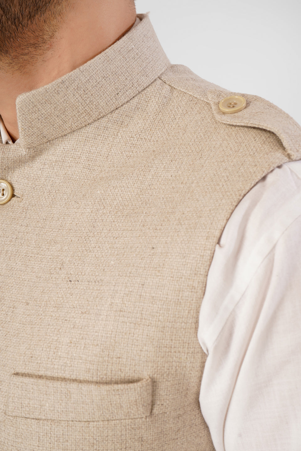 Tweed wool Cream Nehru Jacket