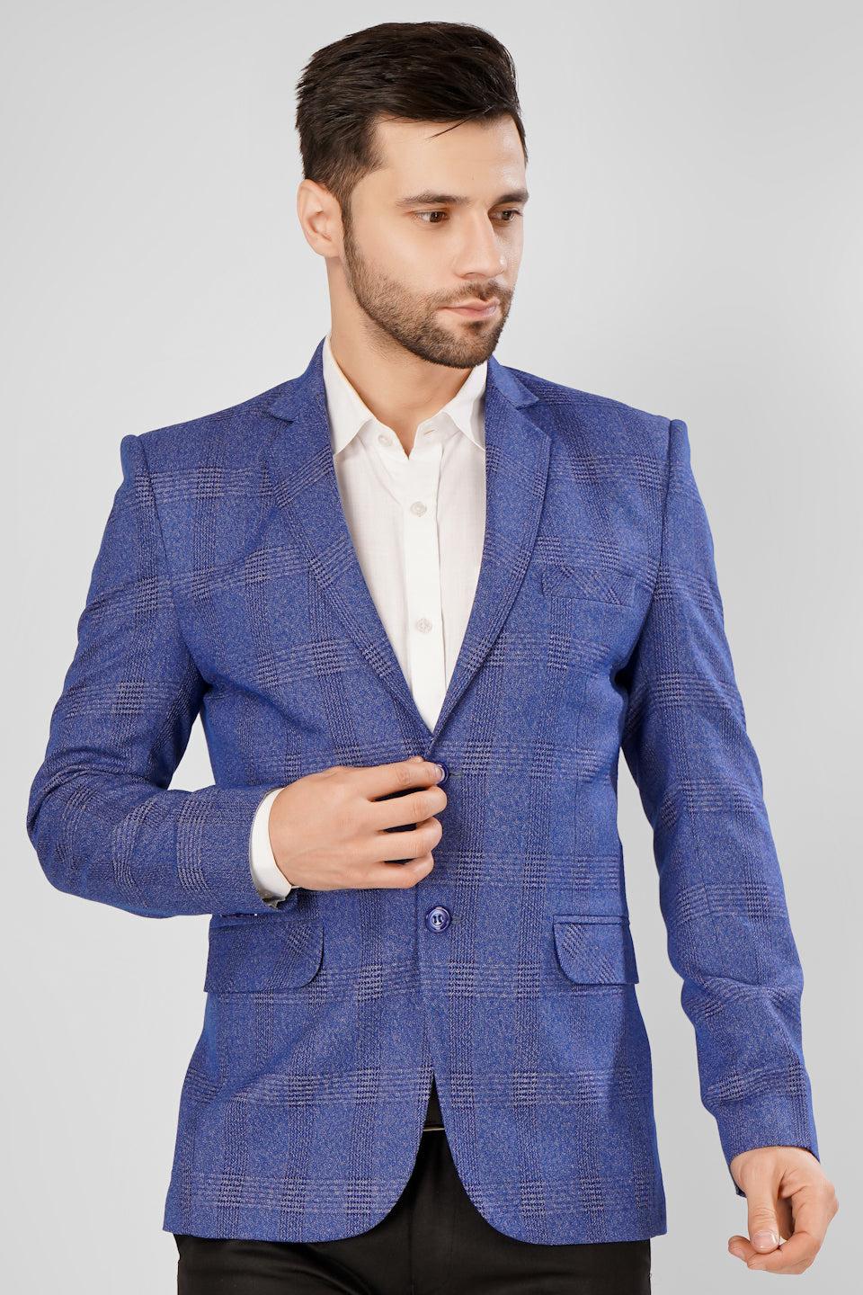 Buy Wintage Men's Tweed Check Blue Nehru Jacket