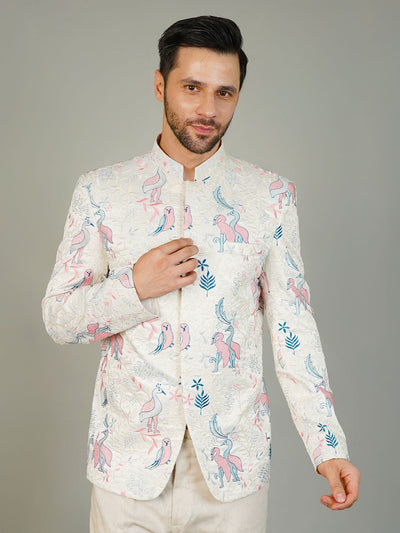 Rayon Emrbroidery White Bandhgala