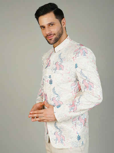 Rayon Emrbroidery White Bandhgala