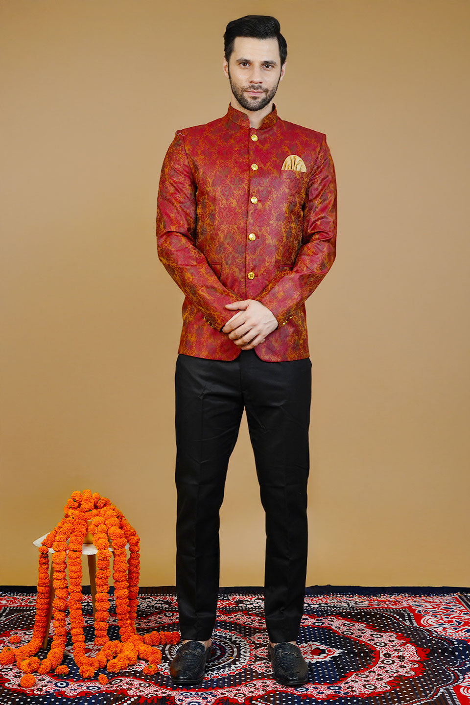 Rayon Red Bandhgala