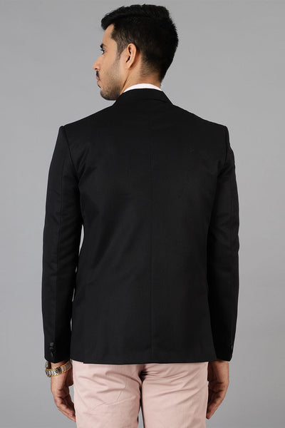 Polyster Cotton Black Tuxedo Blazer with Gold Embroidery