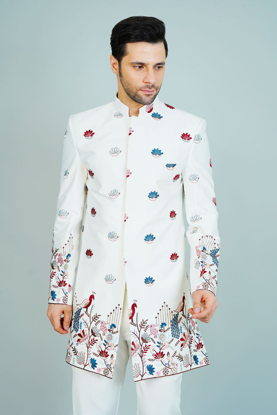 Polyester Satin White Bandhgala