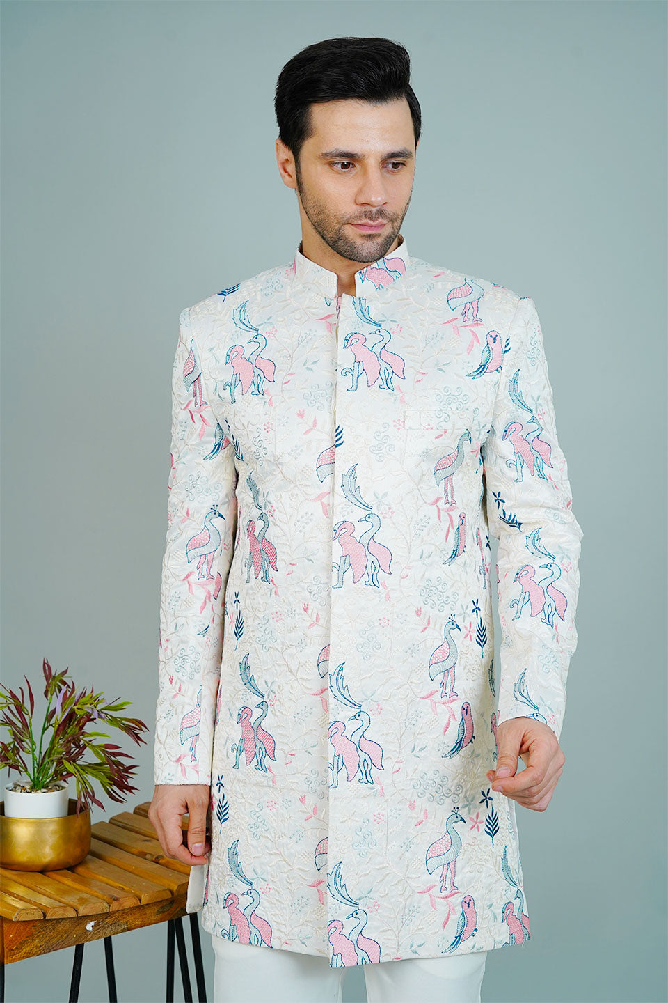 Polyester Satin White Bandhgala