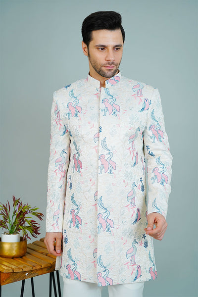 Polyester Satin White Bandhgala