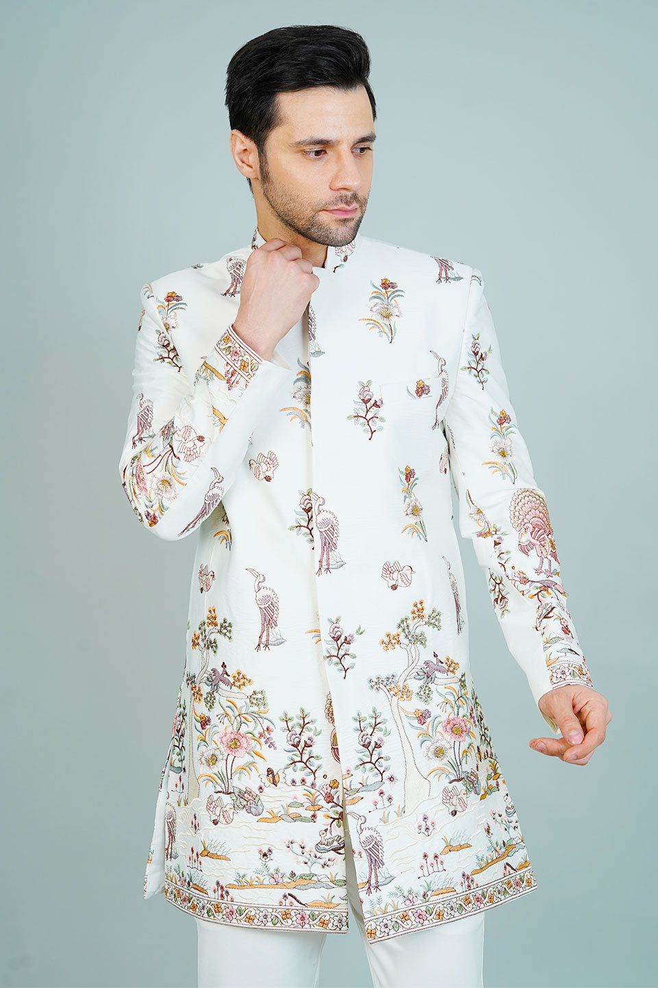 Polyester Satin Cream Bandhgala