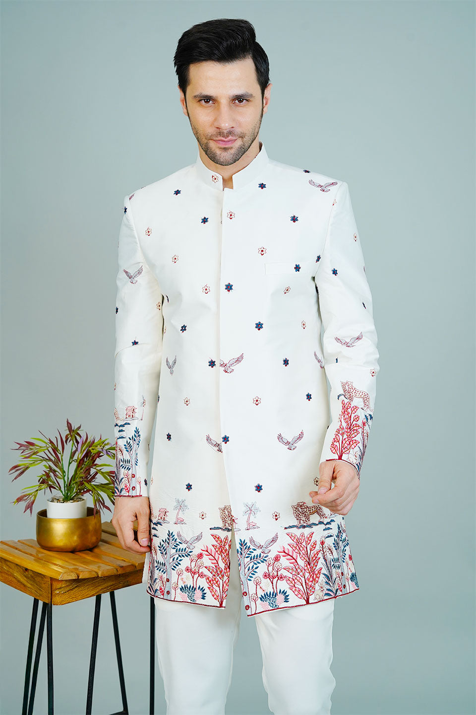 Polyester Satin White Bandhgala