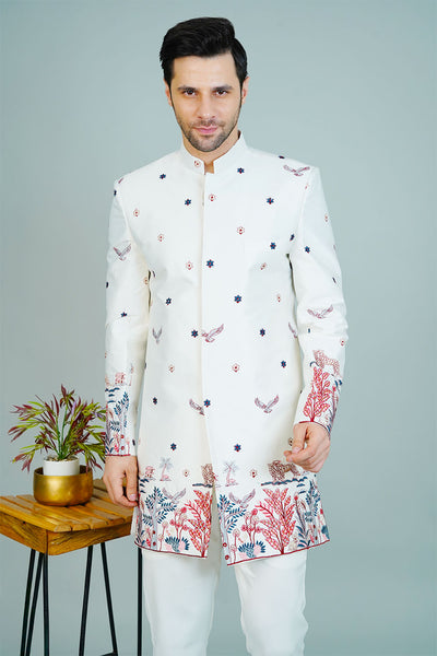 Polyester Satin White Bandhgala