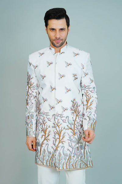 Polyester Satin White Bandhgala