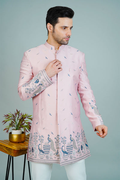 Polyester Satin Pink Bandhgala