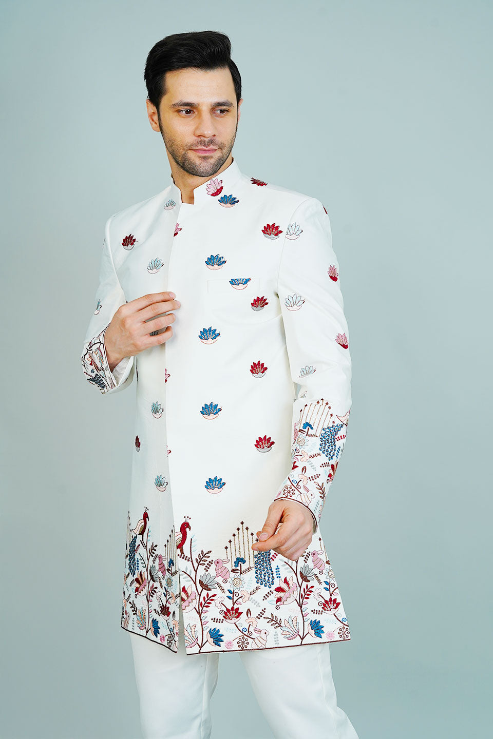 Polyester Satin White Bandhgala