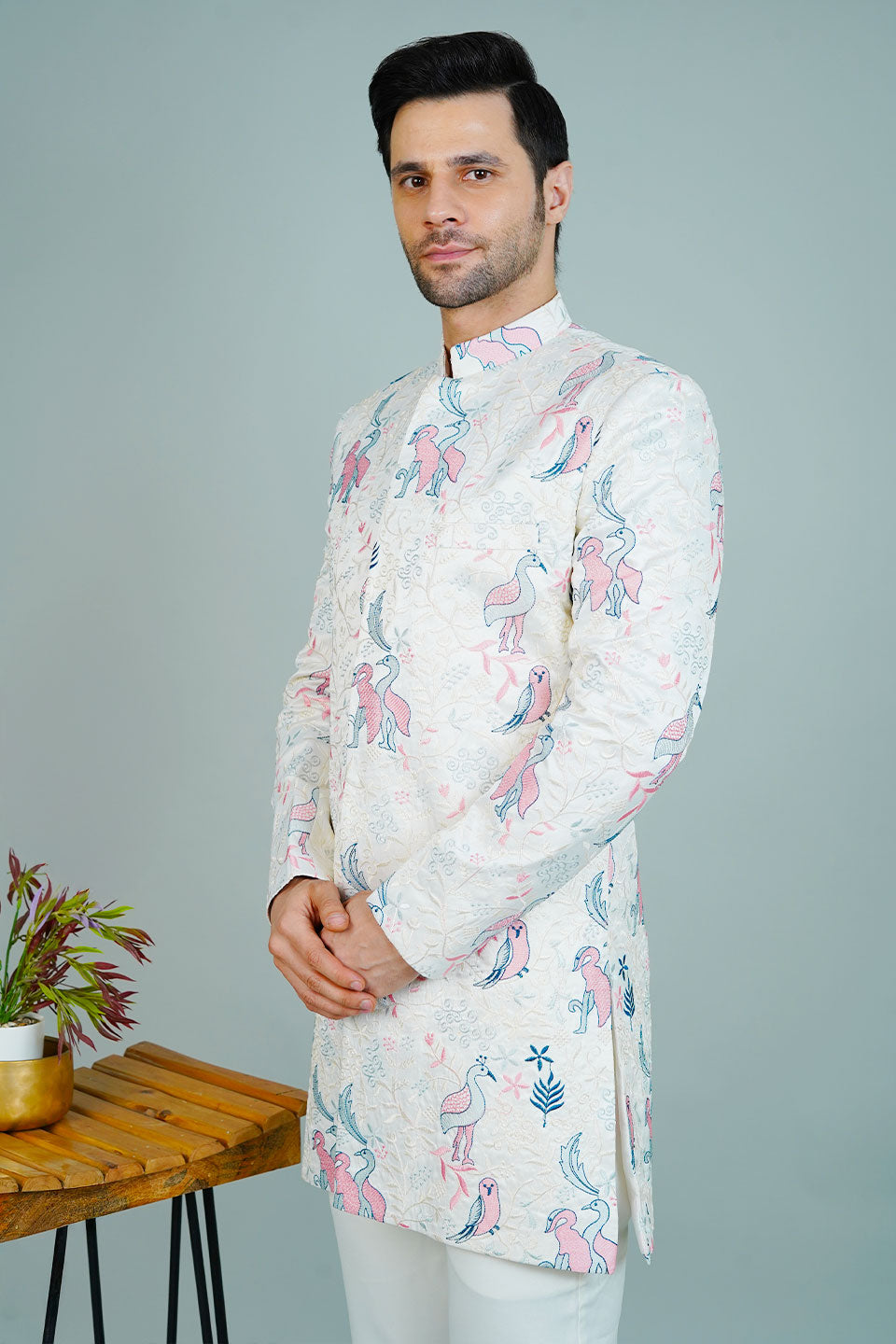 Polyester Satin White Bandhgala