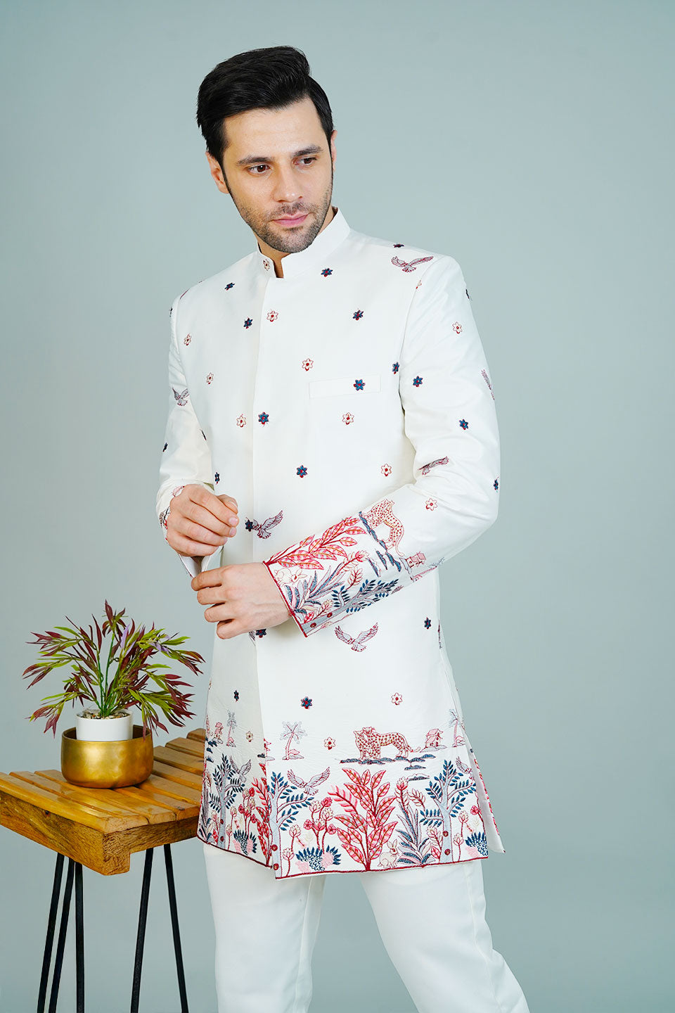 Polyester Satin White Bandhgala