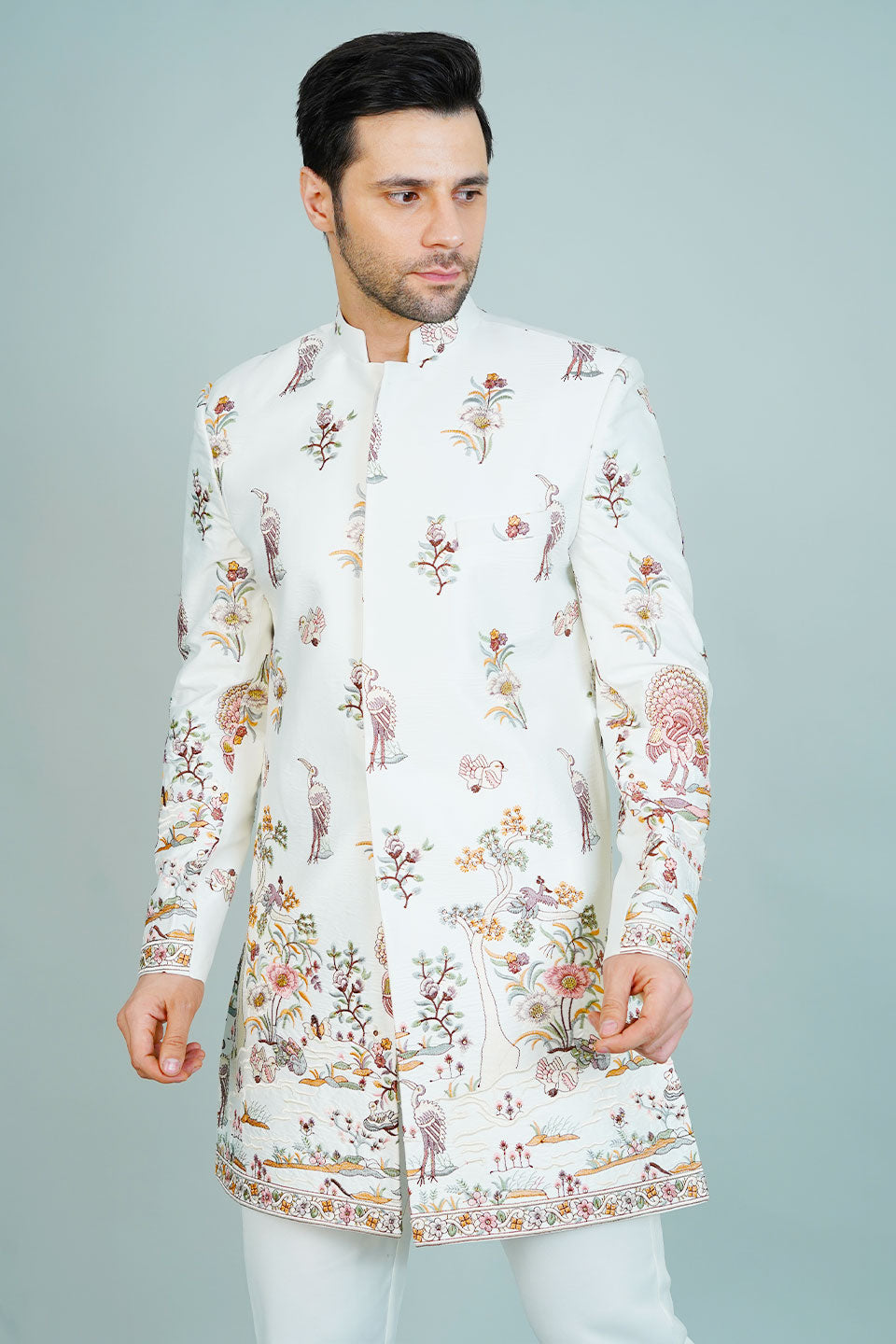 Polyester Satin Cream Bandhgala