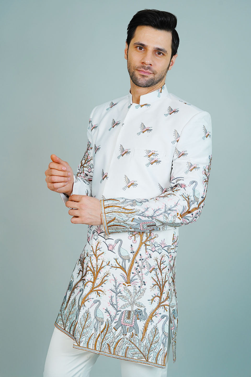 Polyester Satin White Bandhgala