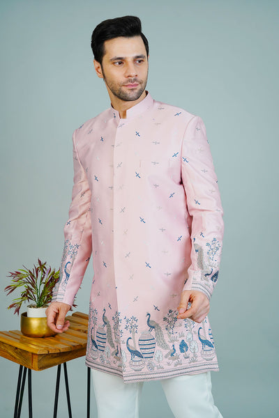 Polyester Satin Pink Bandhgala