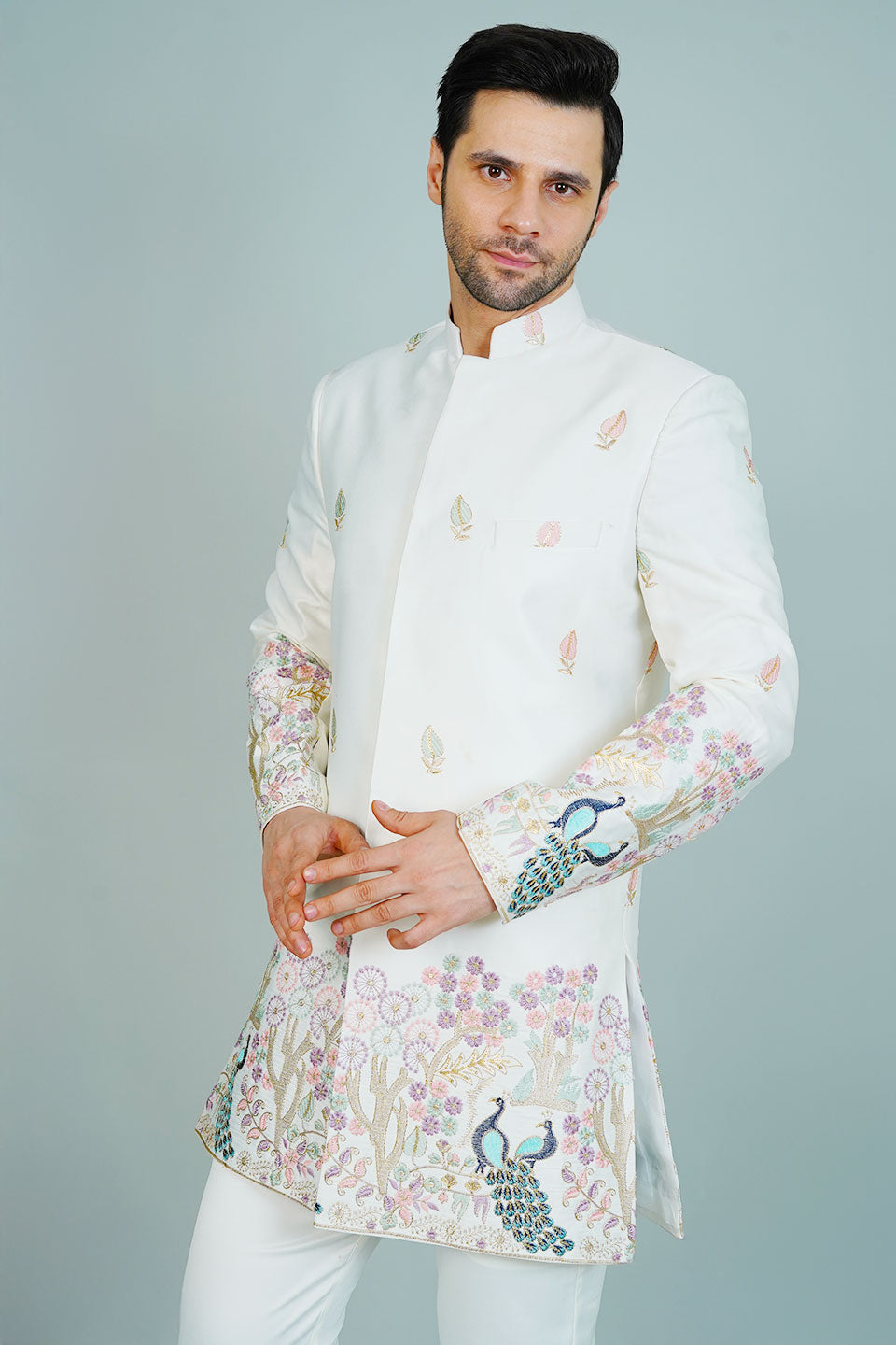 Polyester Satin White Bandhgala