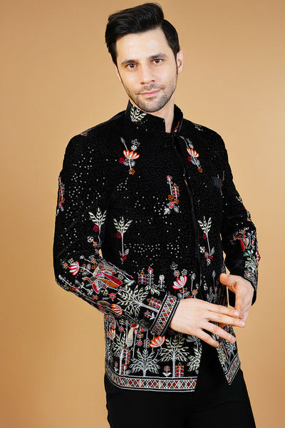 Velvet Black Bandhgala