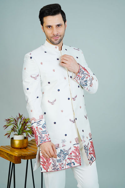 Polyester Satin White Bandhgala