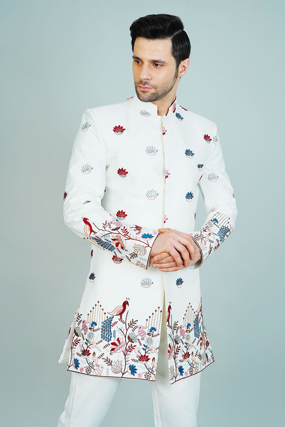 Polyester Satin White Bandhgala