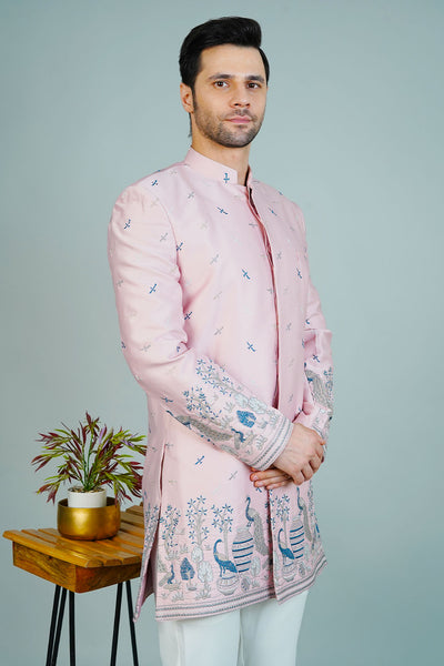 Polyester Satin Pink Bandhgala