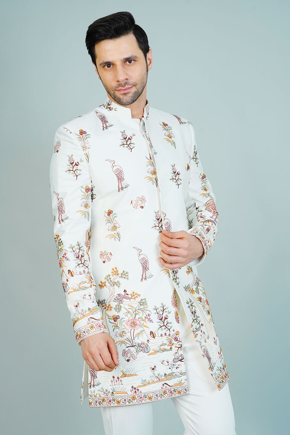 Polyester Satin Cream Bandhgala