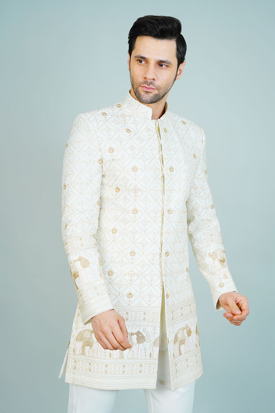 Polyester Satin Cream Bandhgala