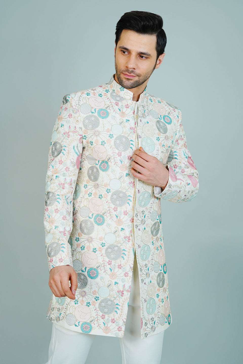 Polyester Satin White Bandhgala