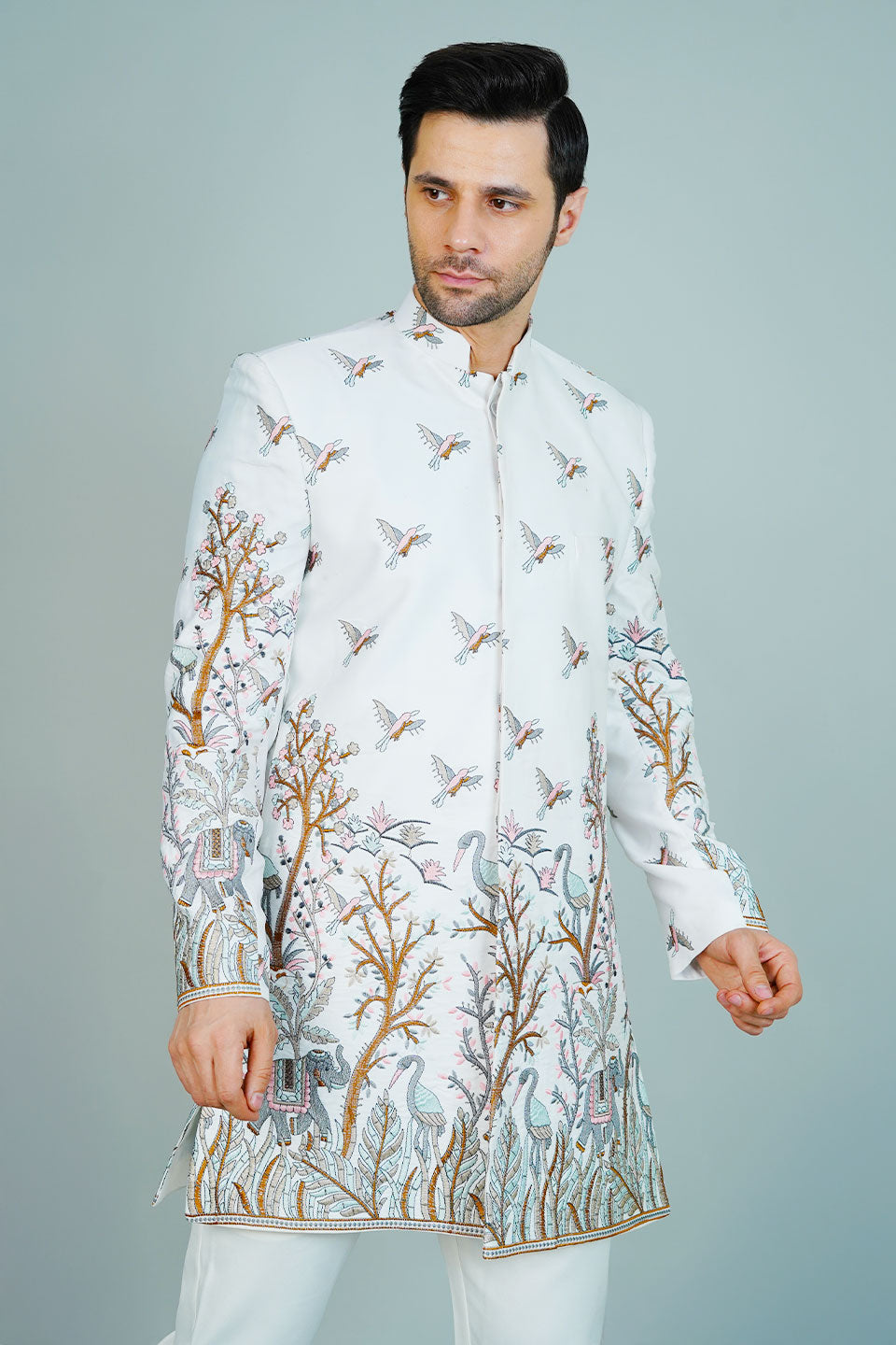 Polyester Satin White Bandhgala