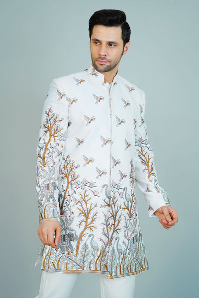 Polyester Satin White Bandhgala