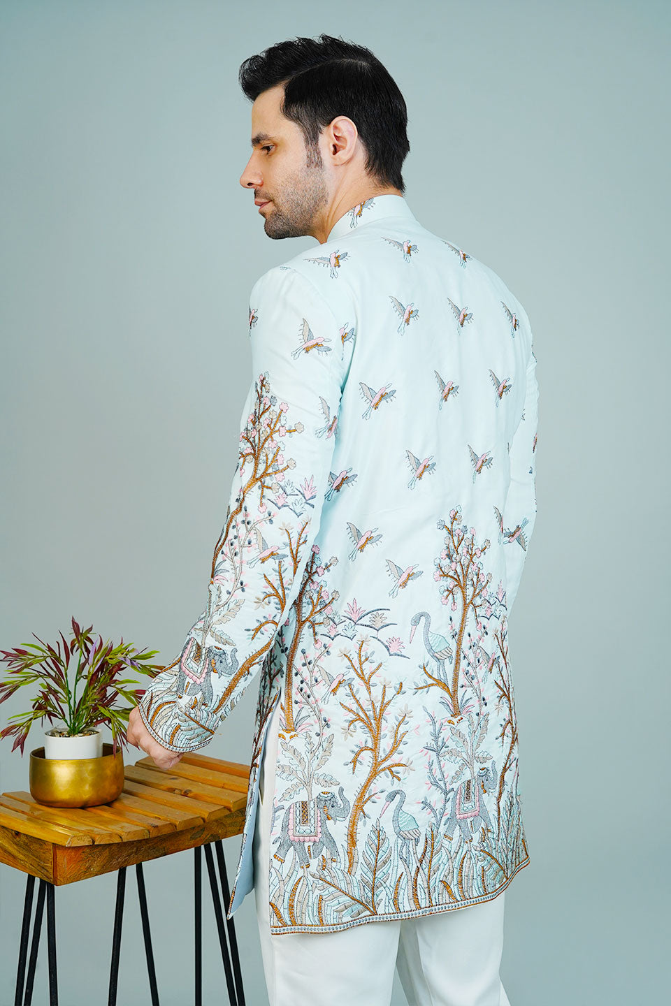 Polyester Satin Blue Bandhgala