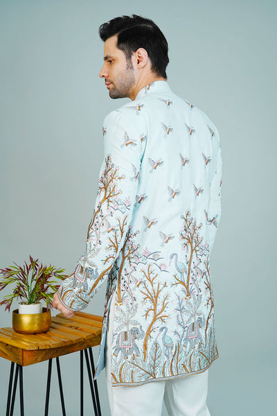 Polyester Satin Blue Bandhgala