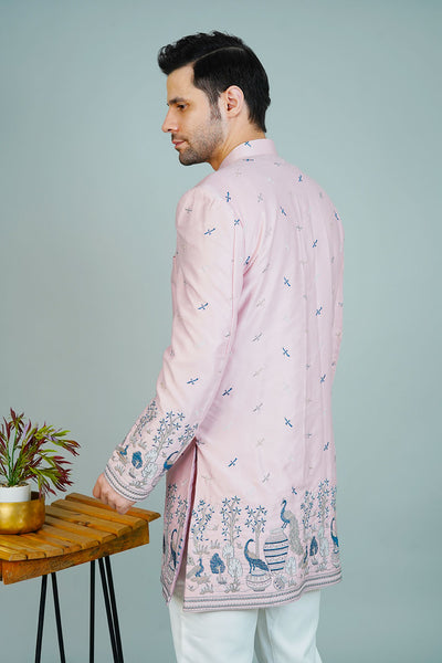 Polyester Satin Pink Bandhgala