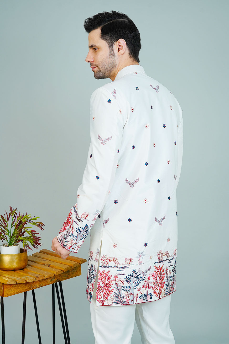 Polyester Satin White Bandhgala