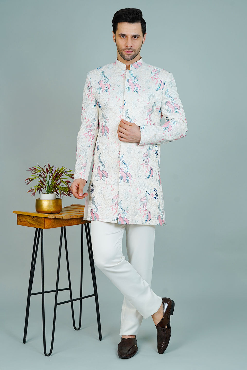 Polyester Satin White Bandhgala