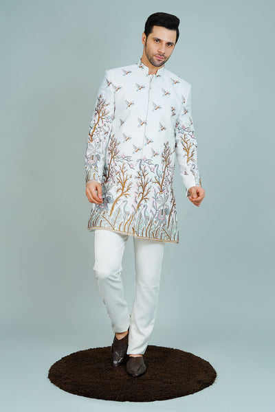 Polyester Satin White Bandhgala